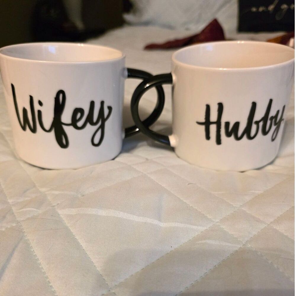 Threshold "Hubby & Wifey" Stackable Mug Set – 15 oz Porcelain Coffee Mugs